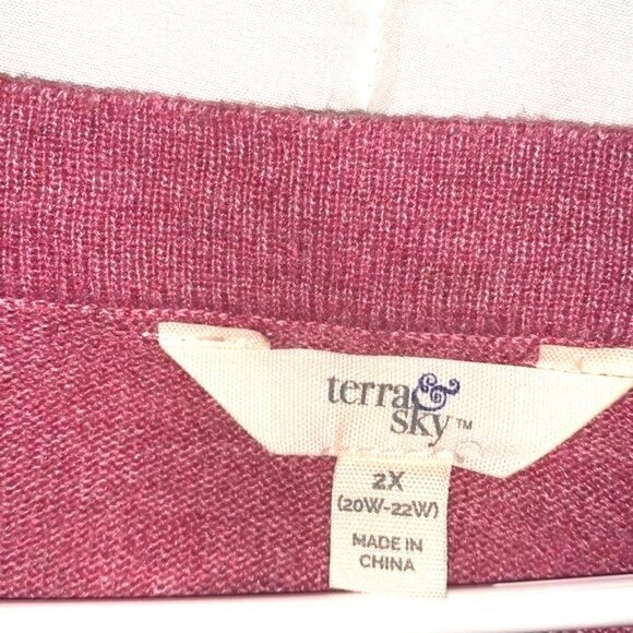 Terra & Sky Womens Plus Size 2X Burgundy Knit Pullover Sweater - Picture 2 of 8